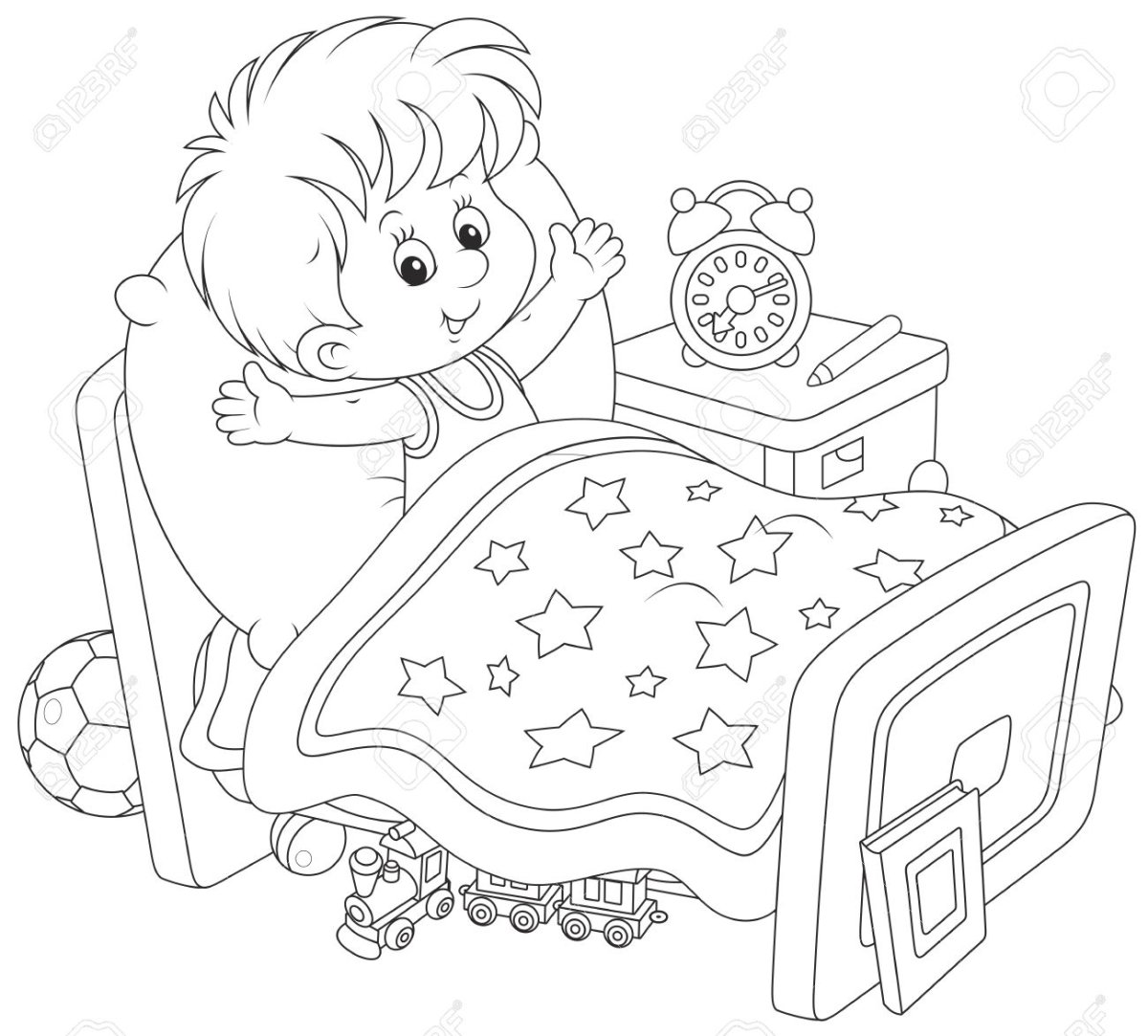 Раскраска как солнышко просыпается в кроватке