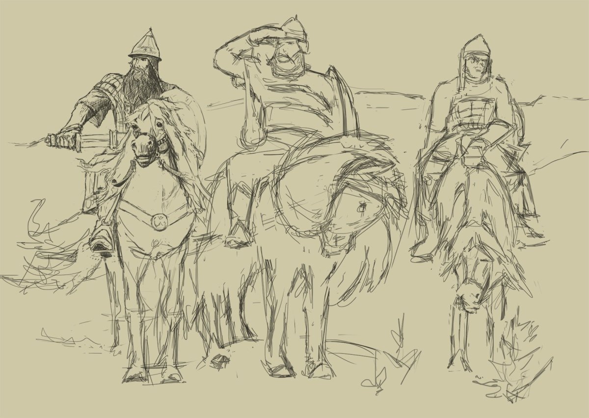 Три богатыря Васнецова черно белая