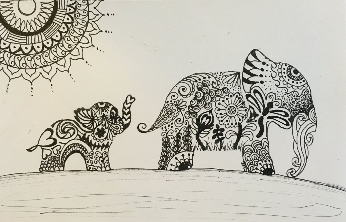 Слон Зентангл дудлинг
