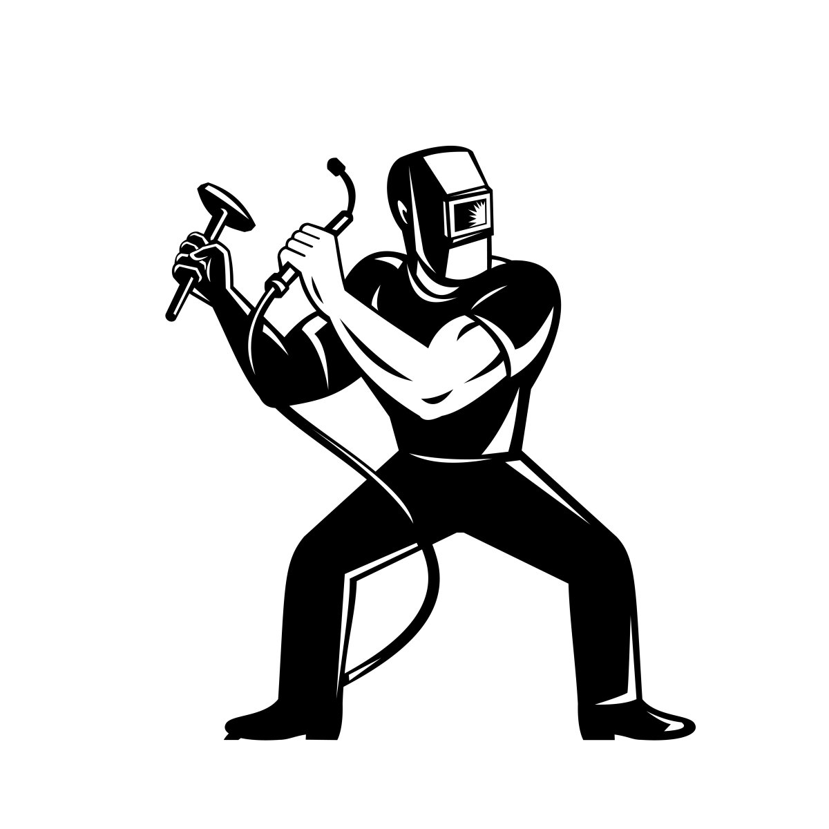 Сварщик на черно белом фоне