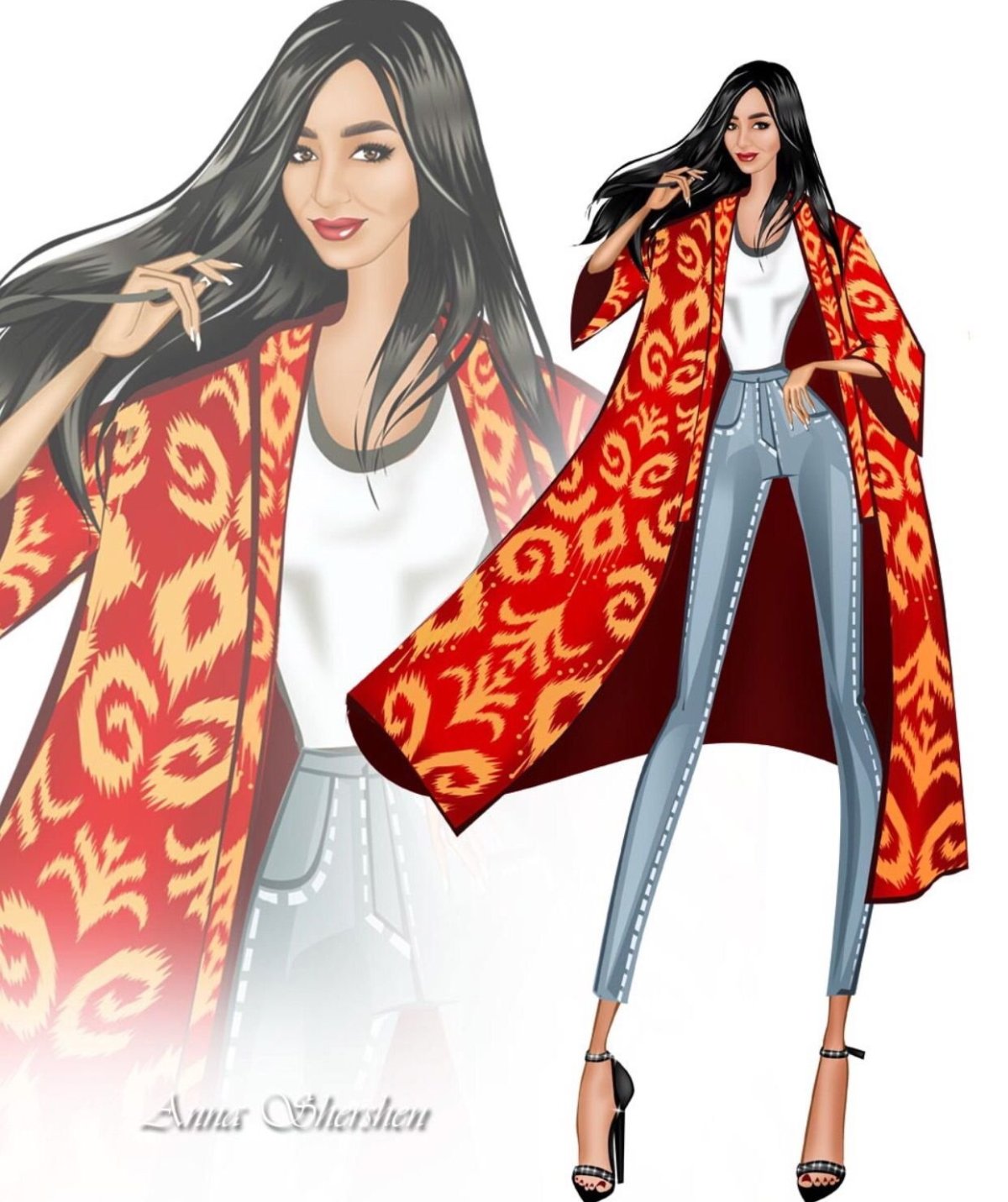 Казахская девушка рисунок