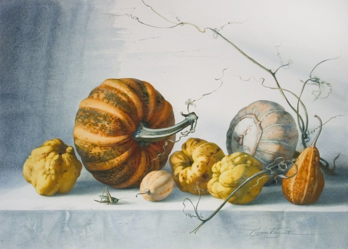 Картины Елены Базановой акварель овощи