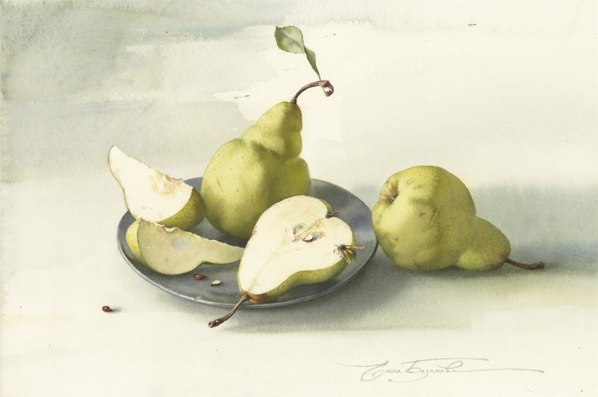 Елена Базанова акварель фрукты