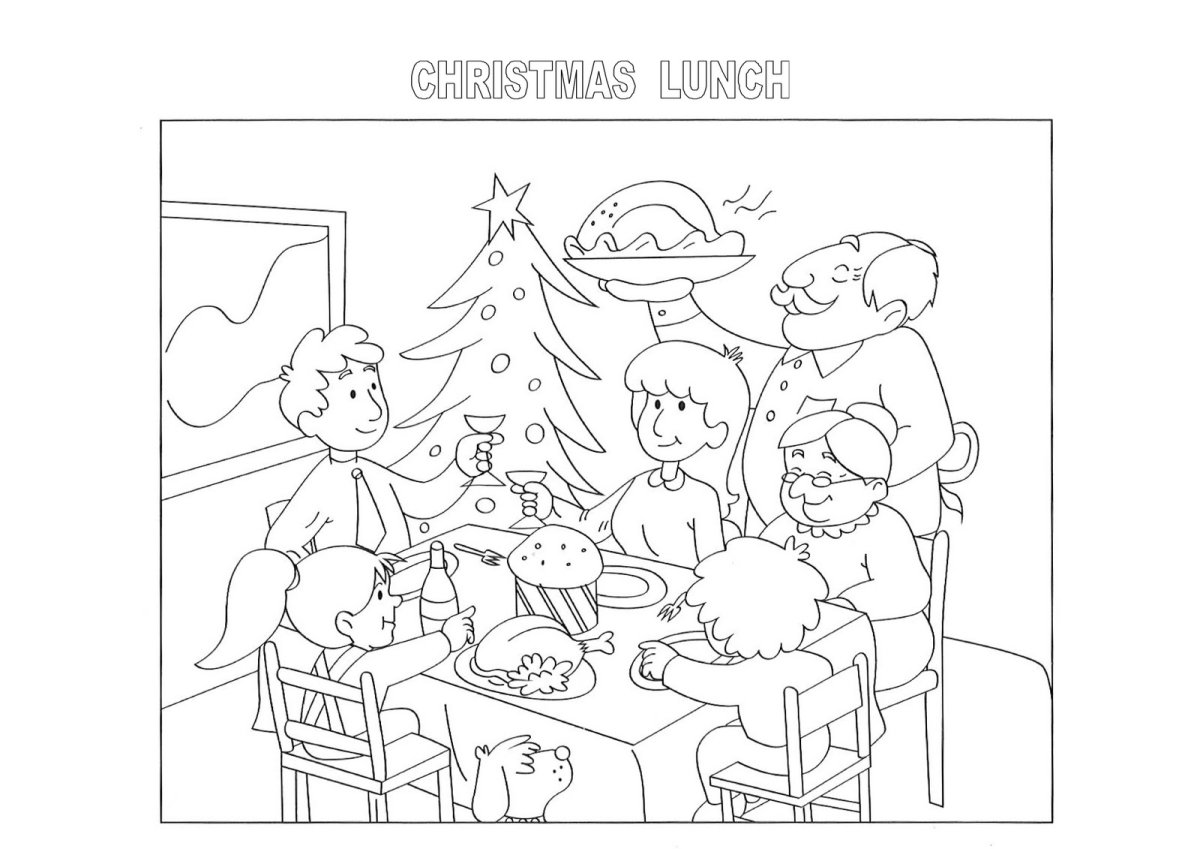 Раскраска семья за столом