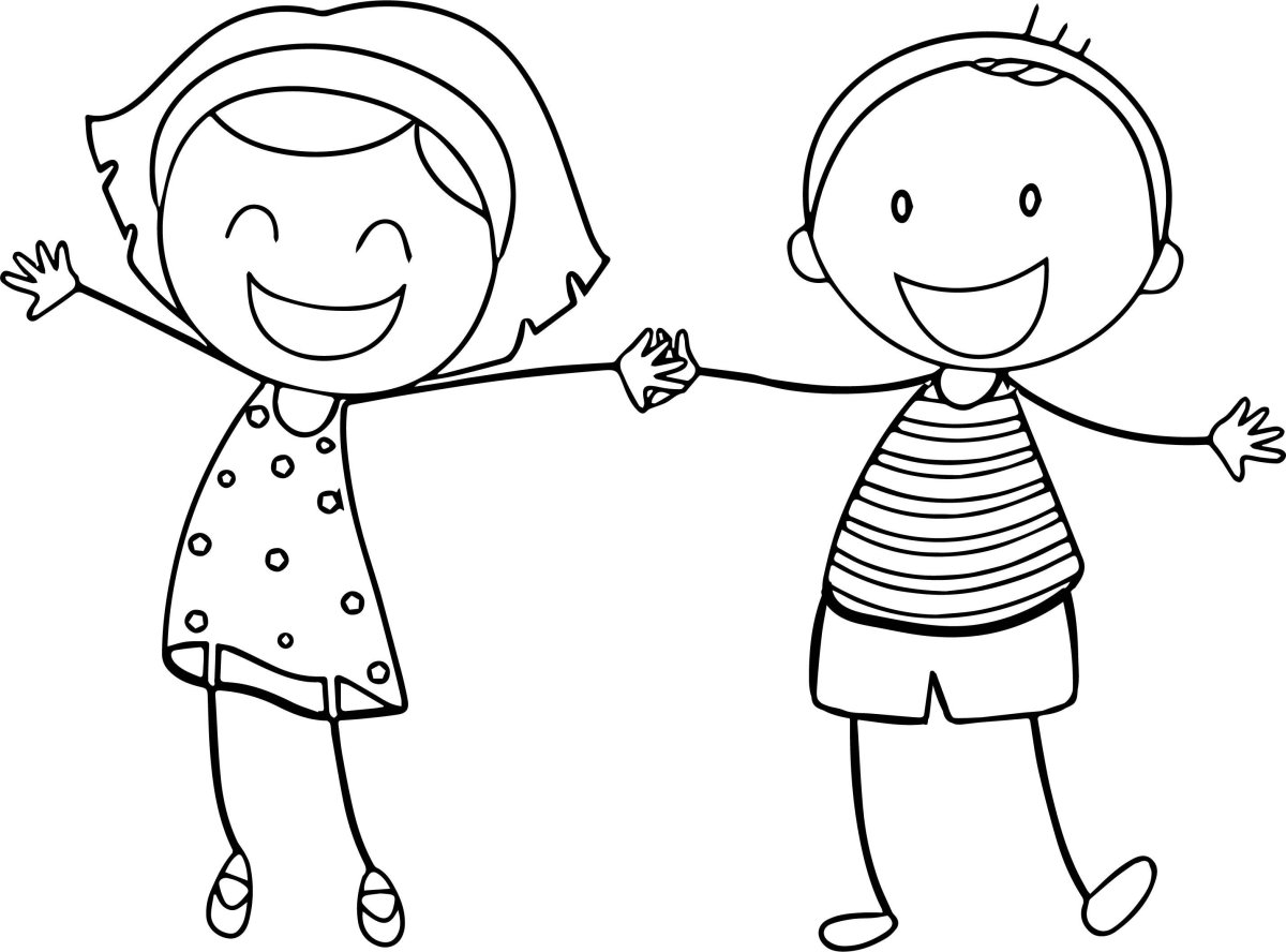 Контурное изображение мальчик и девочка