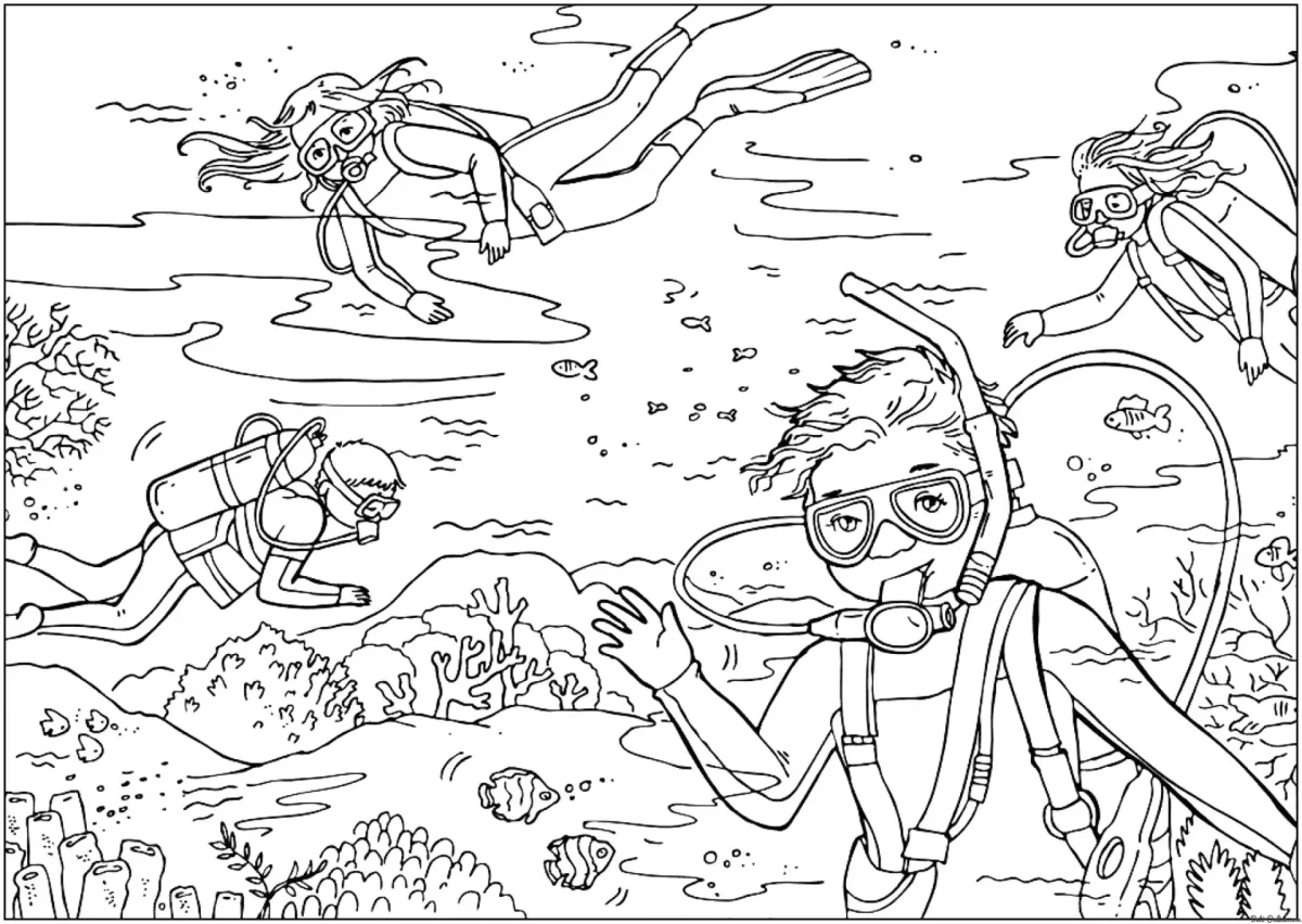 Аквалангист раскраска