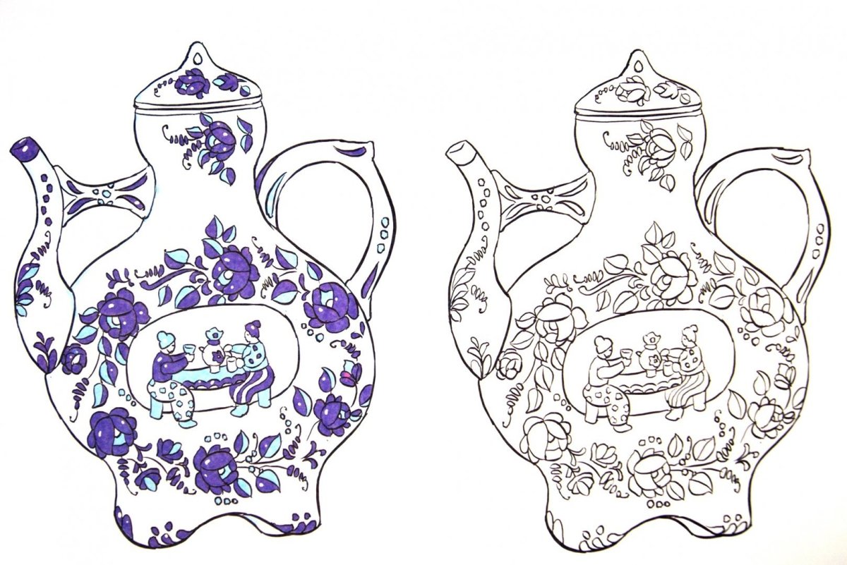 Гжельская роспись кувшин раскраска