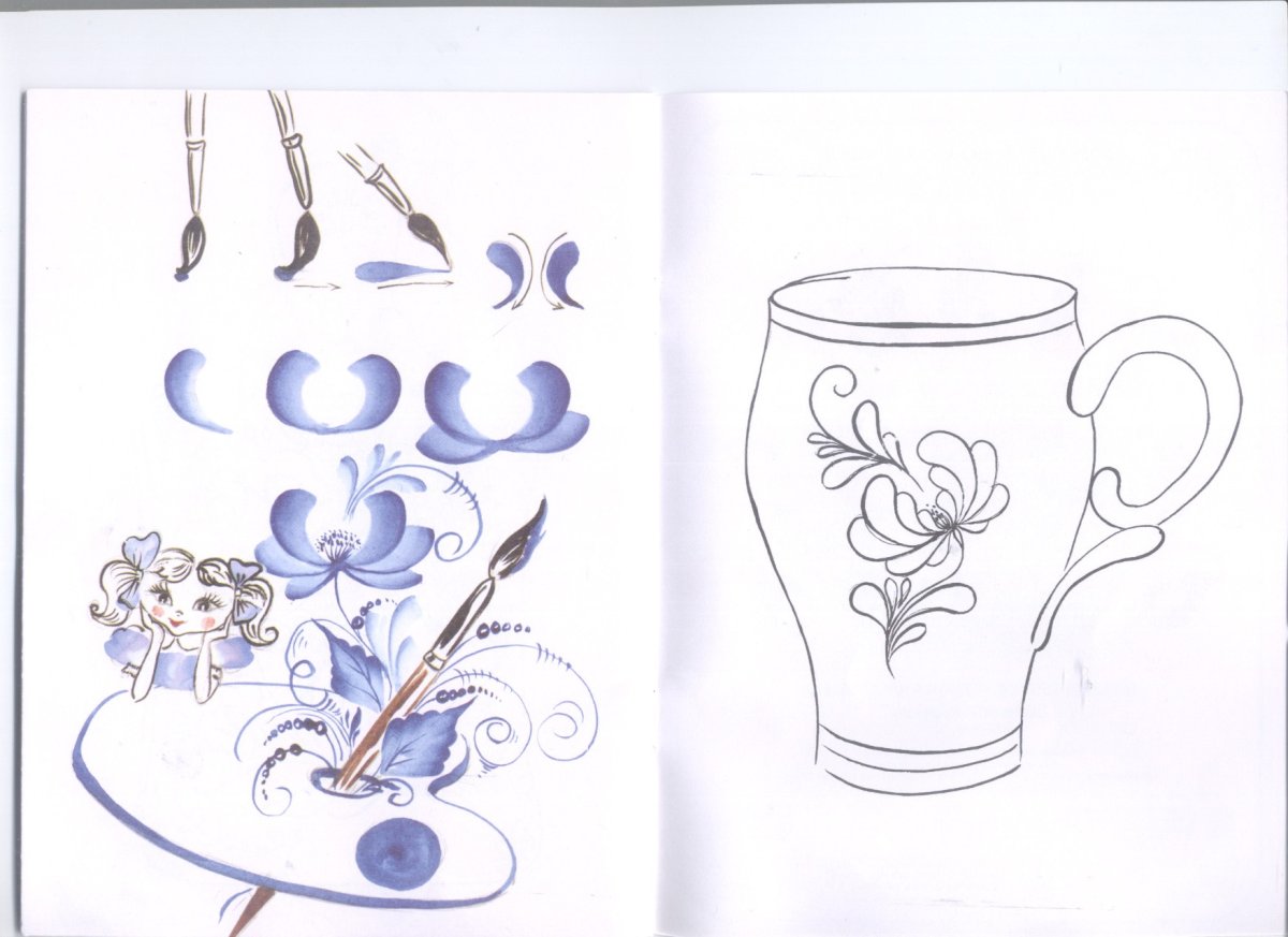 Разукрашка посуда Гжель