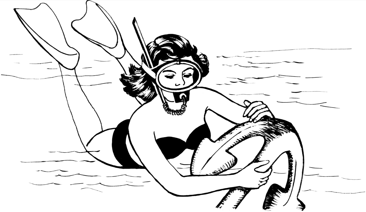 Раскраска человек акула