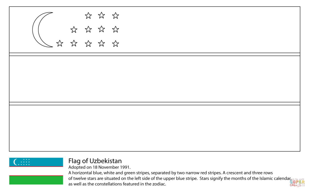 Герб и флаг Узбекистана раскраска