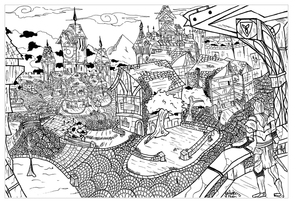 Раскраски для взрослых деревня