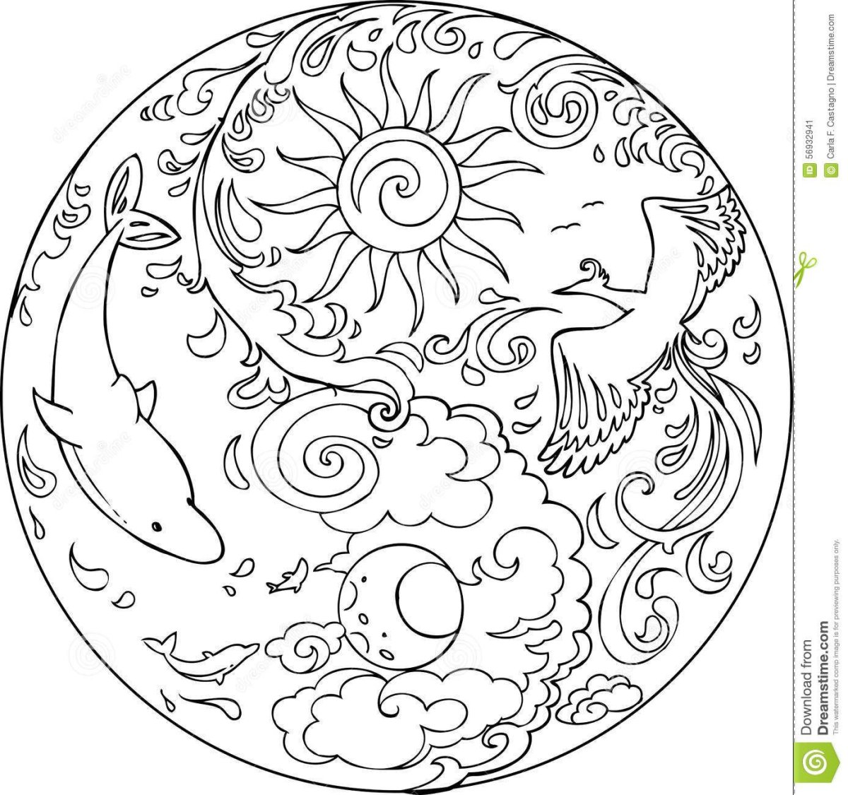 Мандала для раскрашивания с луной