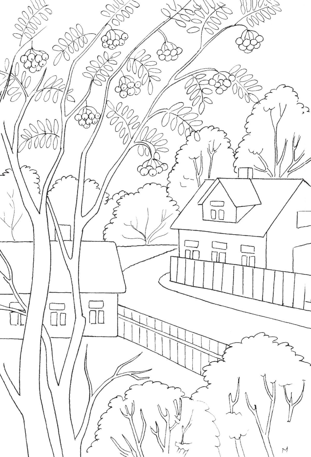 Осенний пейзаж раскраска