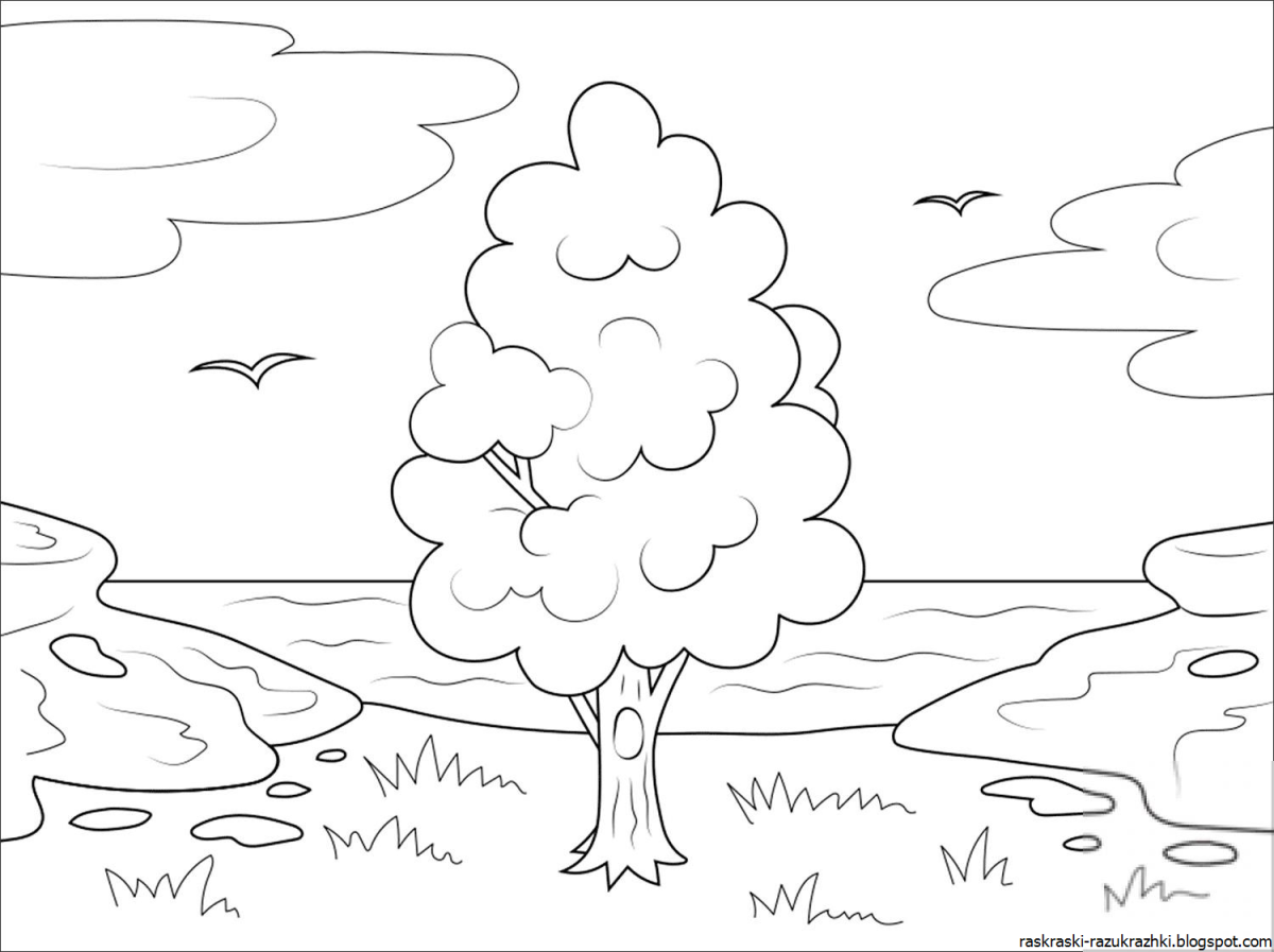 Осенний пейзаж раскраска