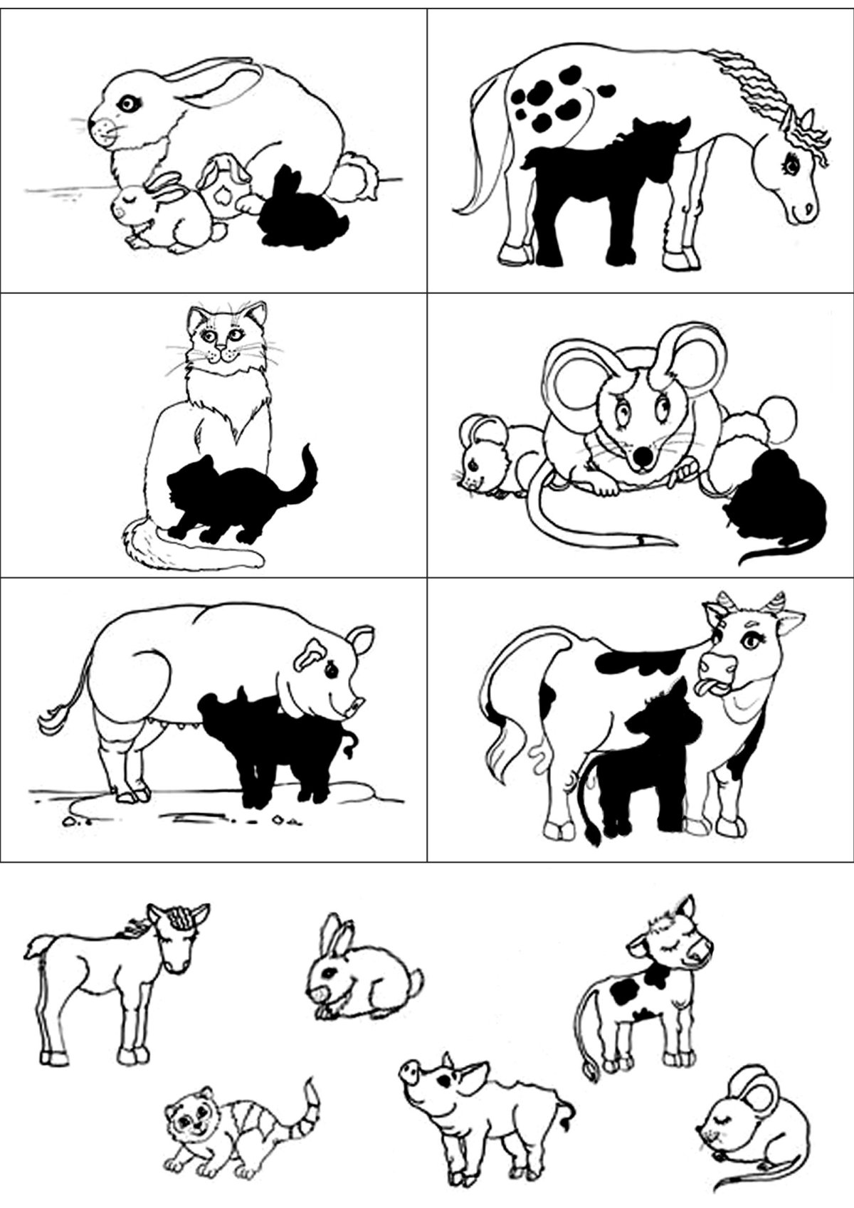 Раскраска мама кошка с котятами