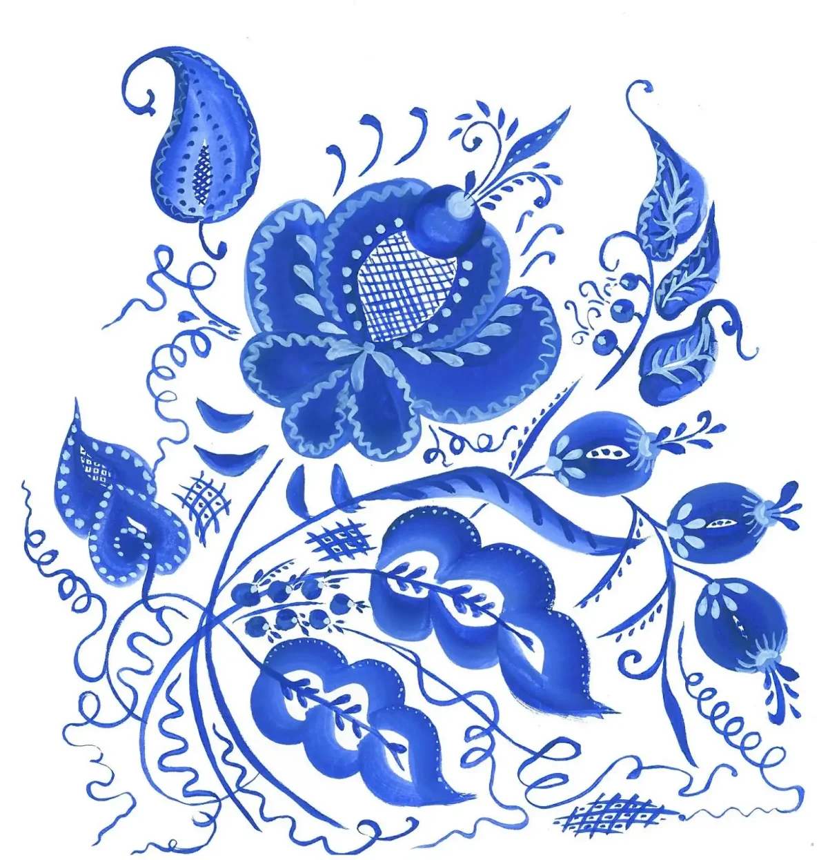 Элементы гжельской росписи Агашка