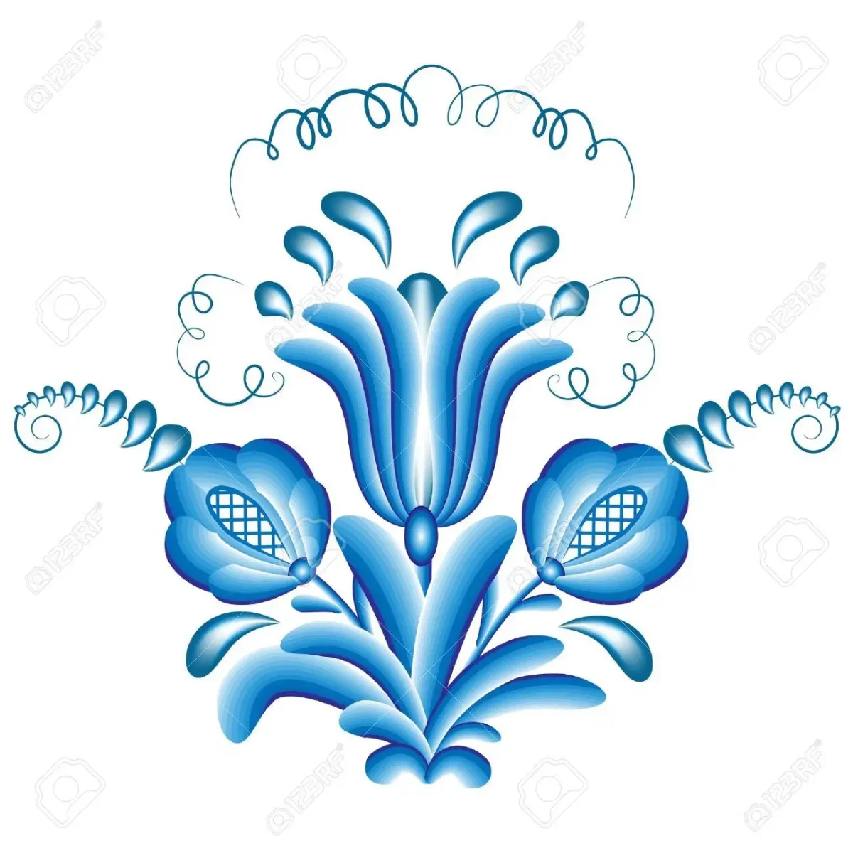 Букет цветов в стиле Гжель