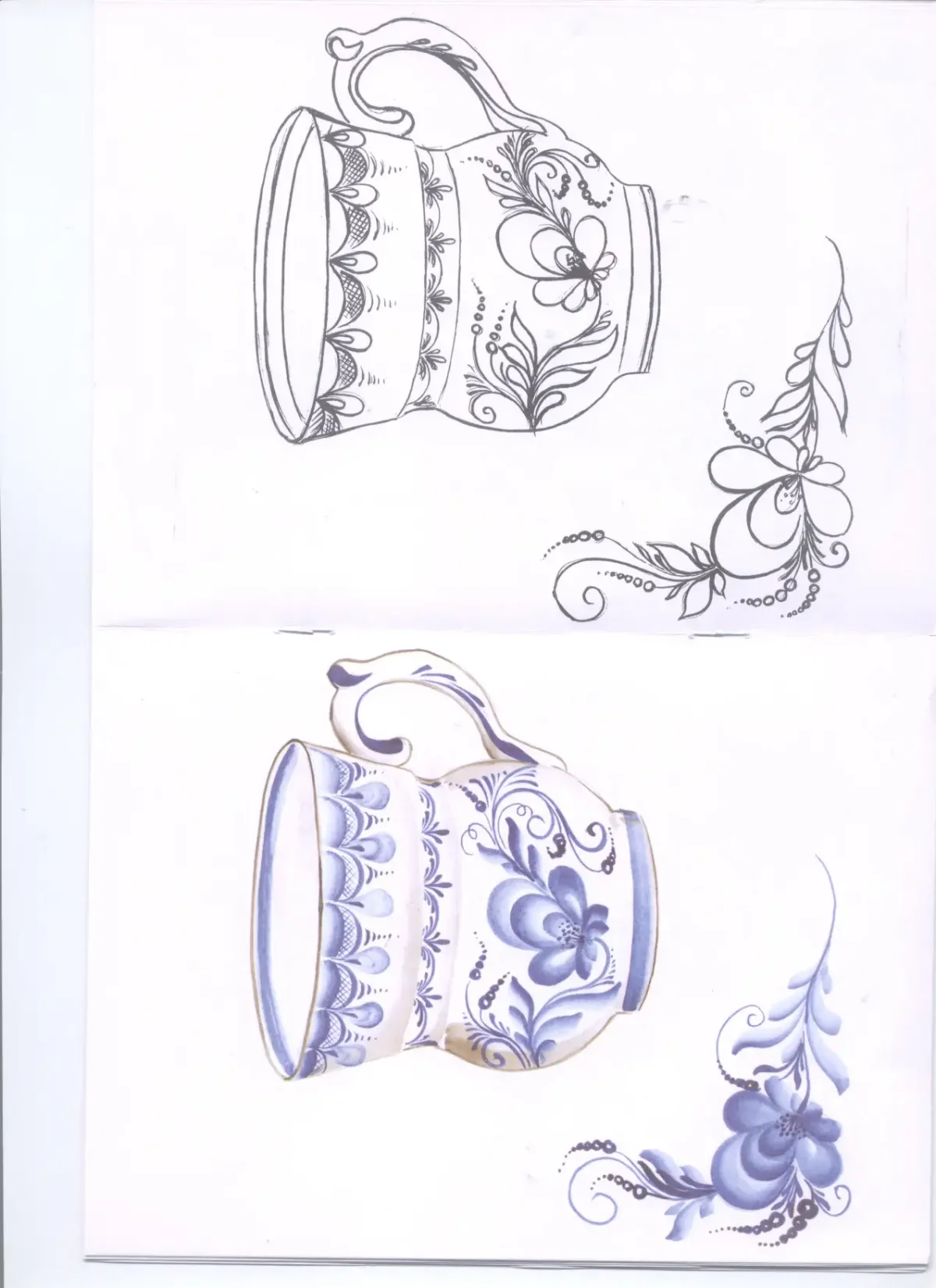 Гжельская роспись раскраска для детей