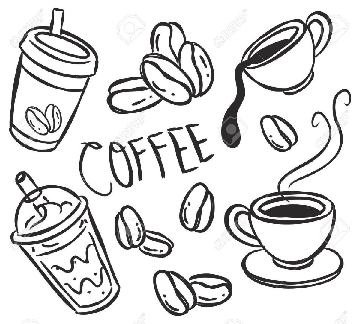 Девочка с едой раскраска с кофе