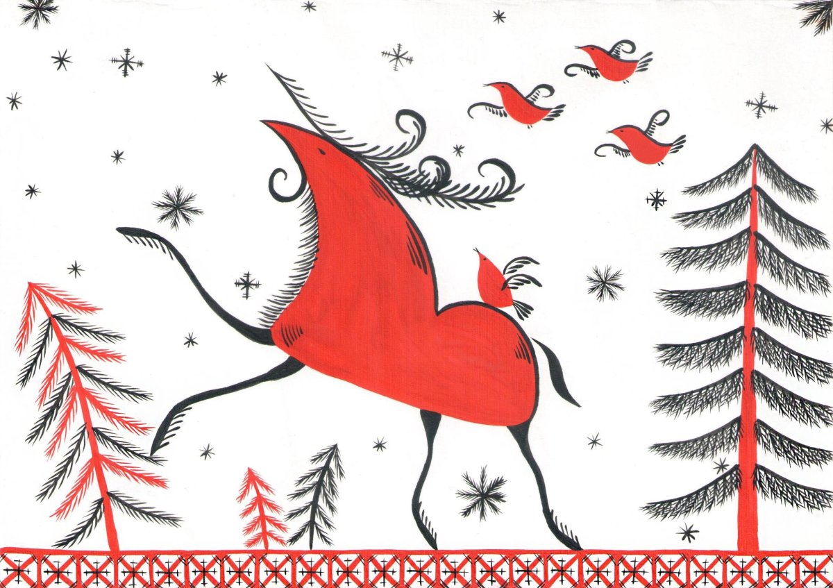 Мезенская роспись Жар птица