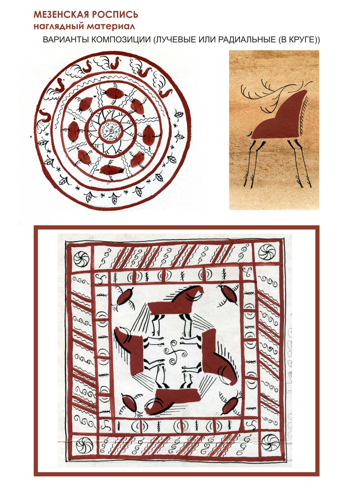 Роспись тарелки в мезенской росписи раскраска