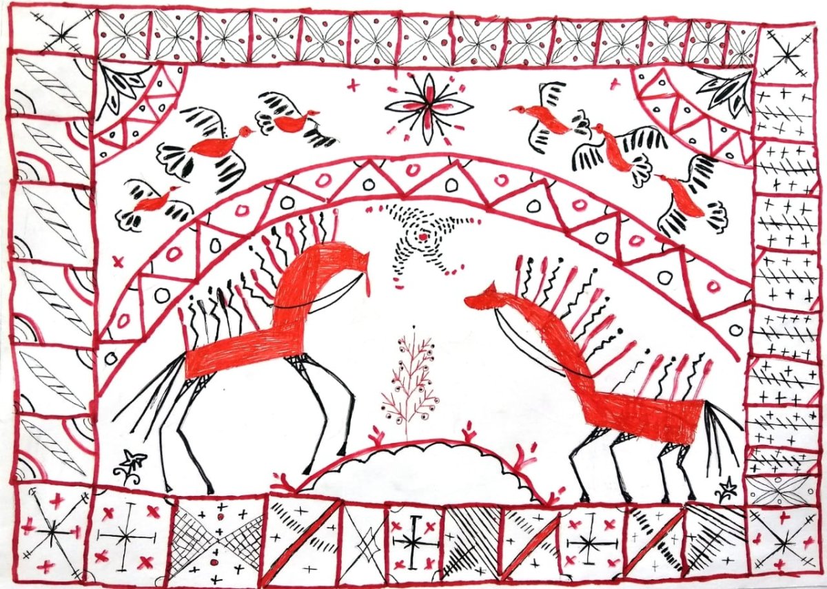 Пермогорская роспись птица Сирин раскраска