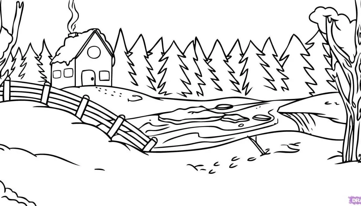 Раскраска природа береза