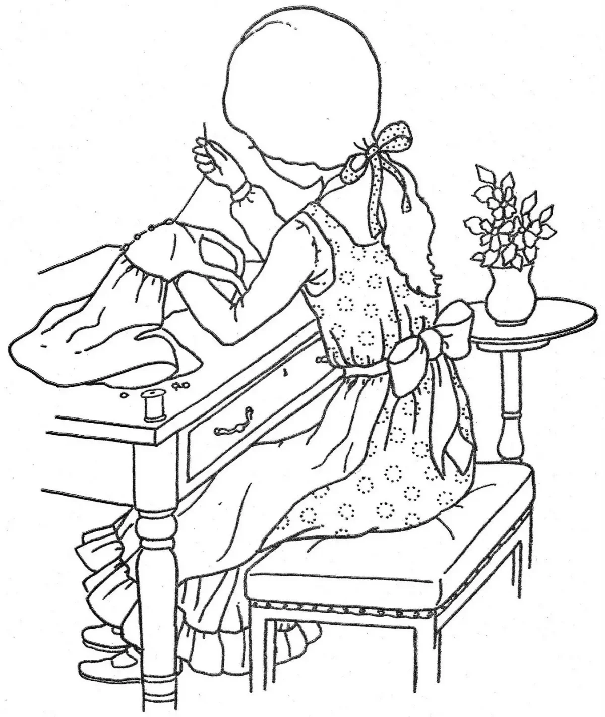 Вышивальщица раскраска