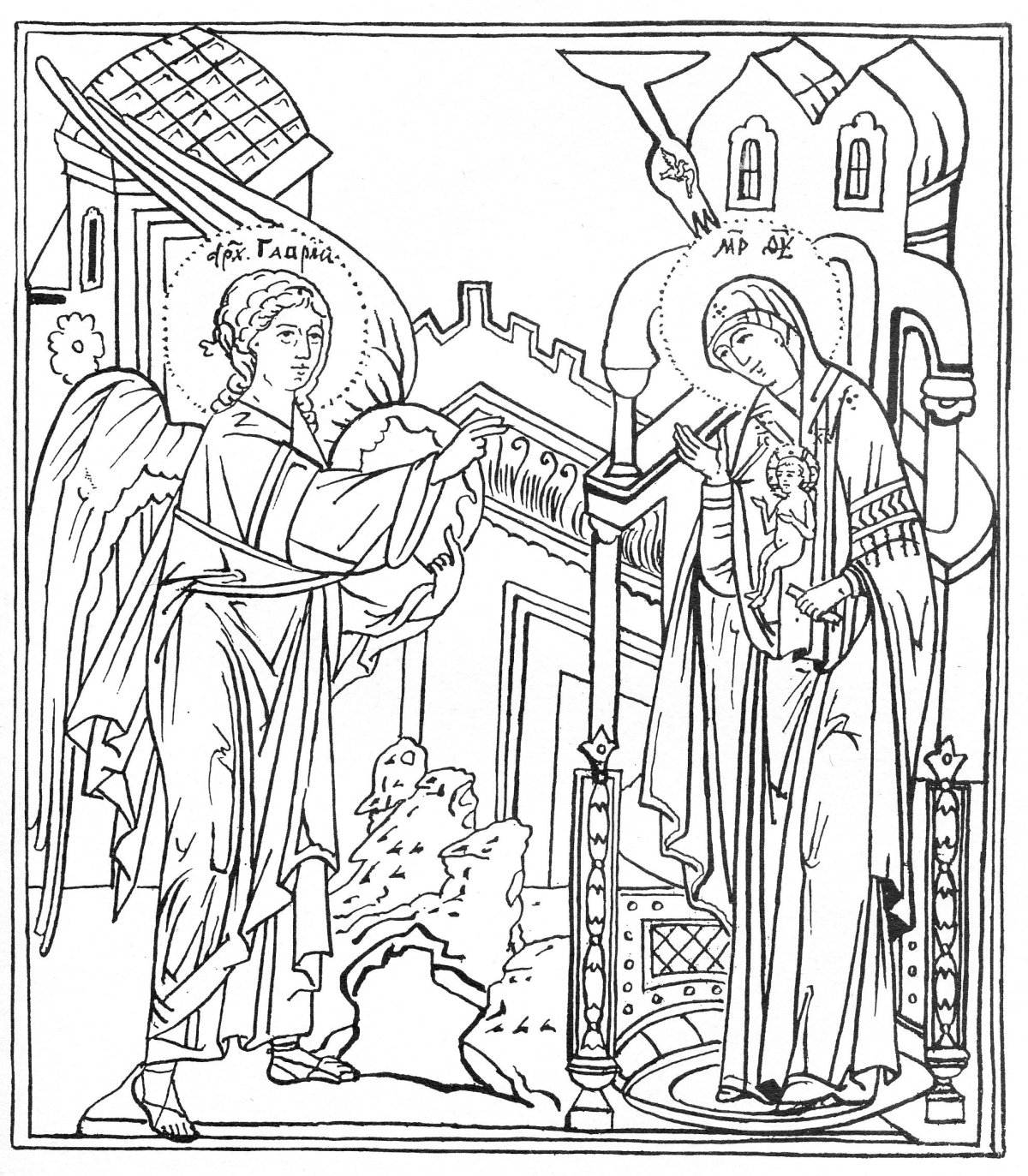 Тихвинская икона прорись