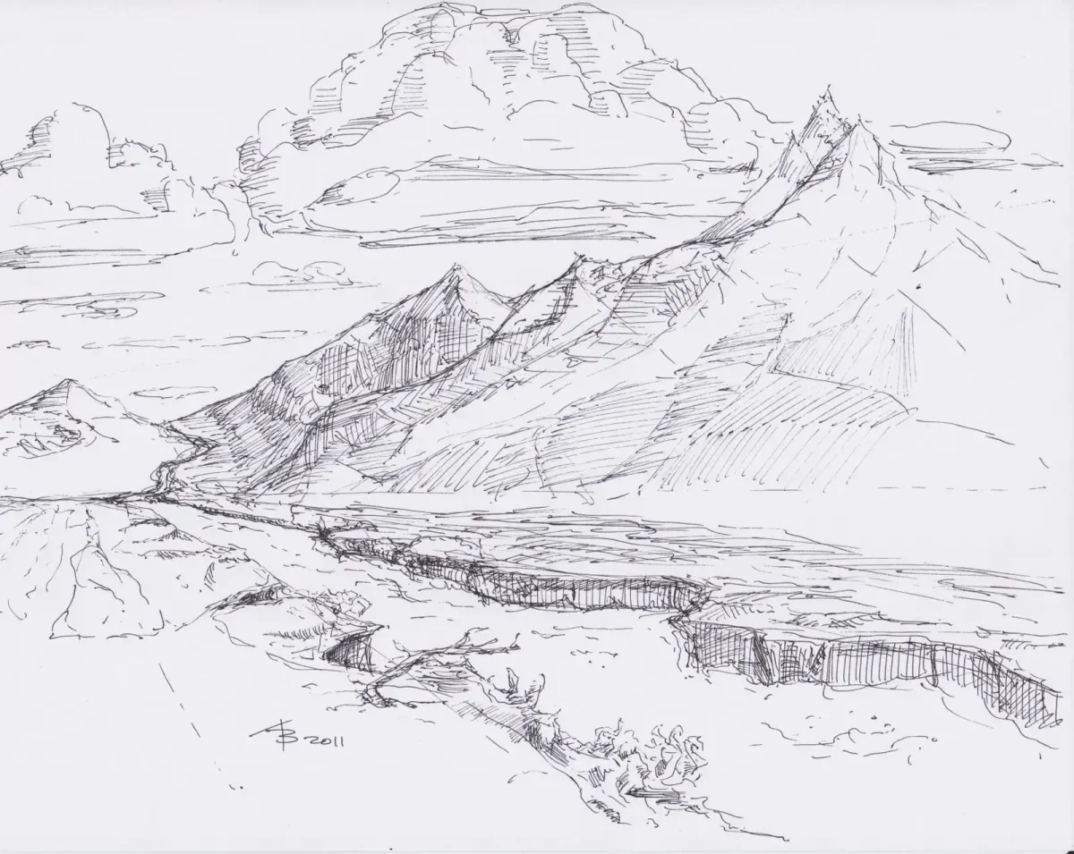 Горы карандашом для детей