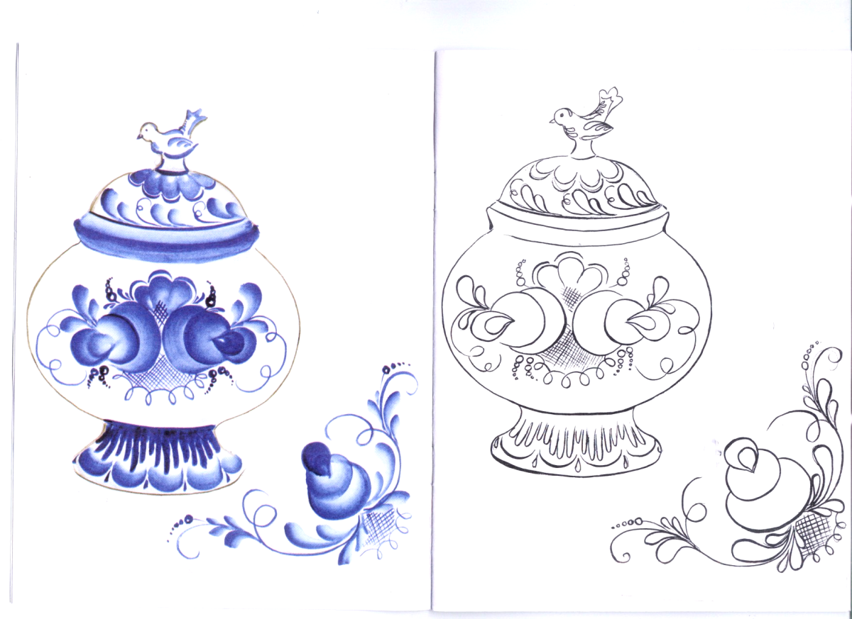 Раскраска Хохломская роспись на тарелках