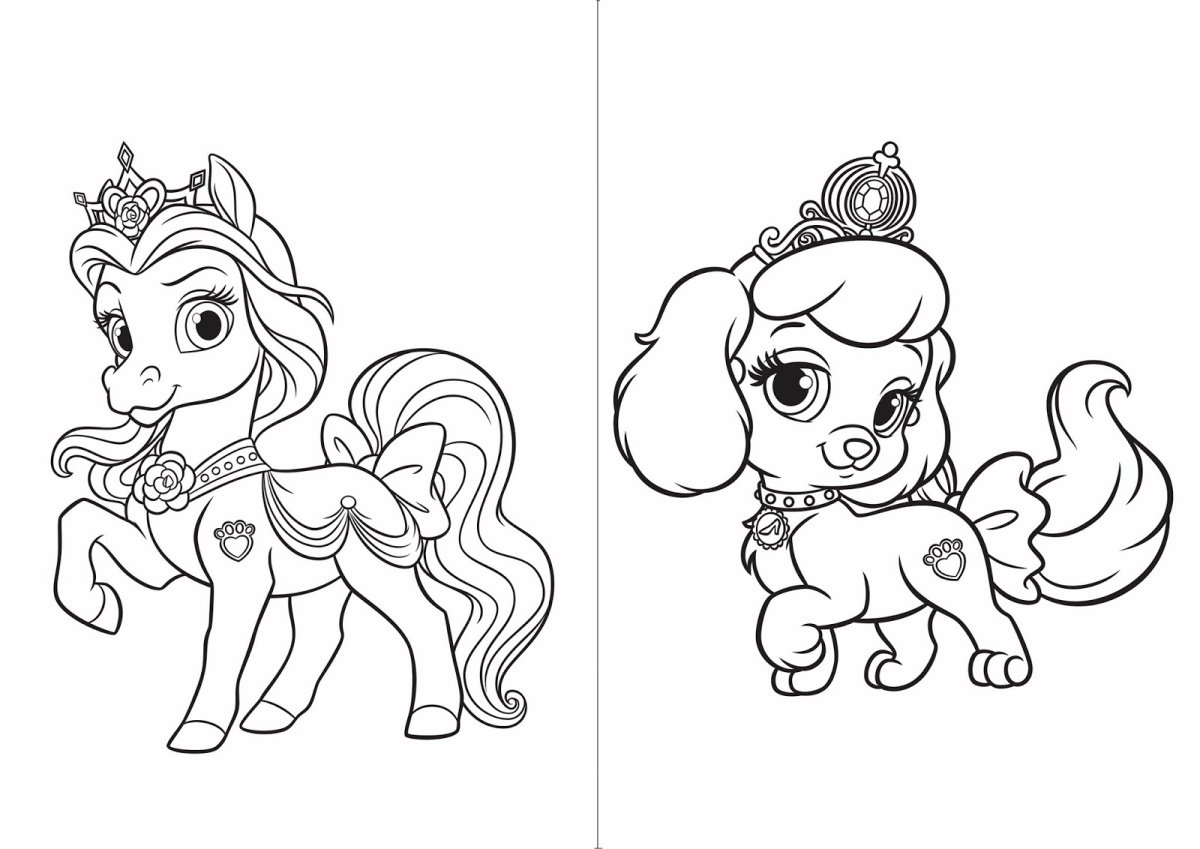 Раскраска принцессы и их питомцы