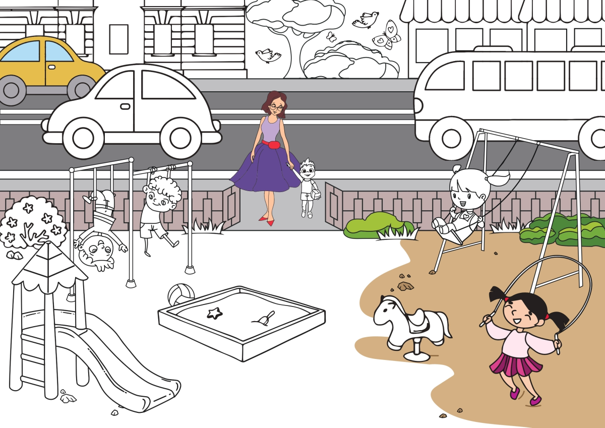 Ребенок с незнакомцем раскраска