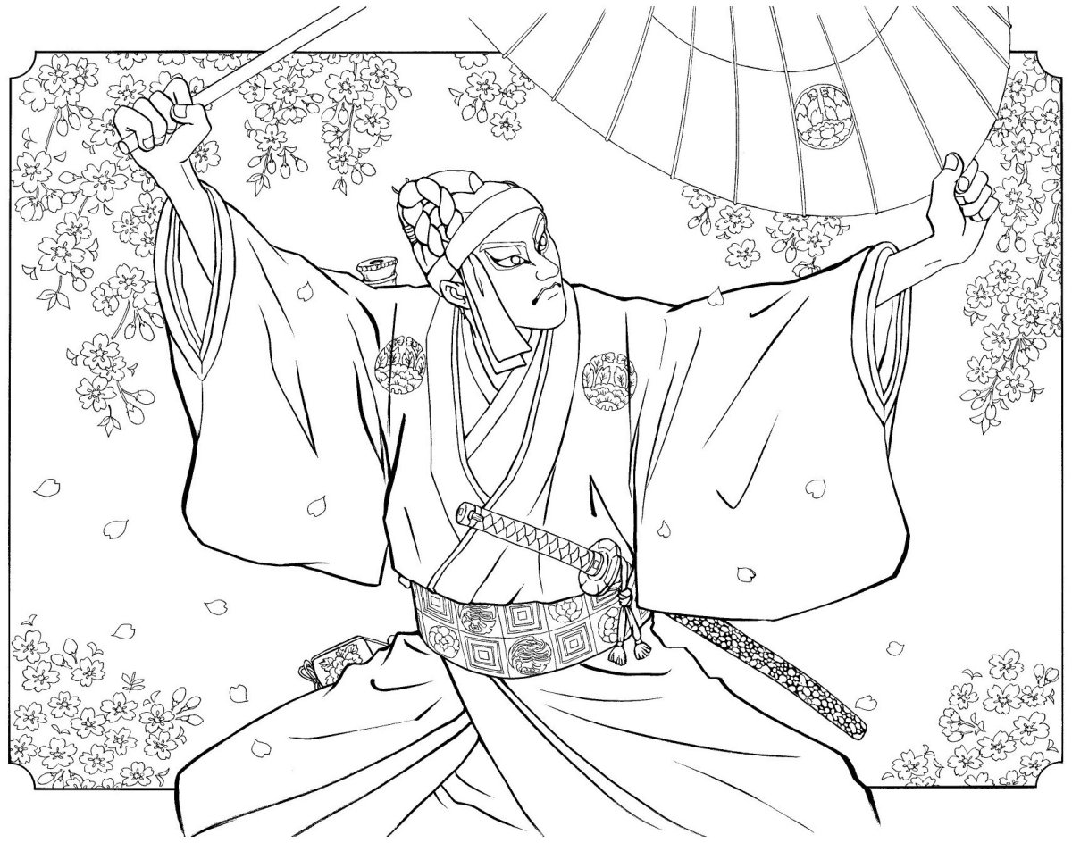 Японский театр Кабуки раскраска