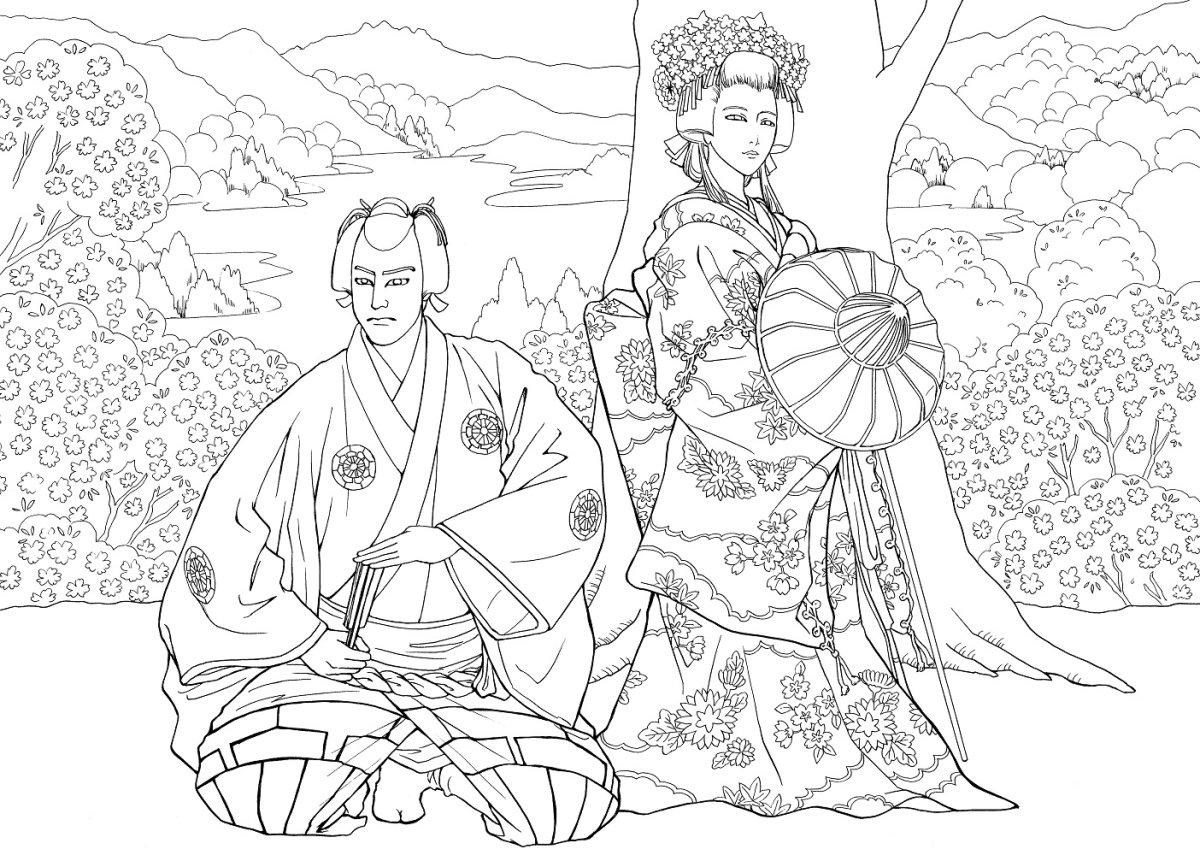 Японский театр Кабуки раскраска