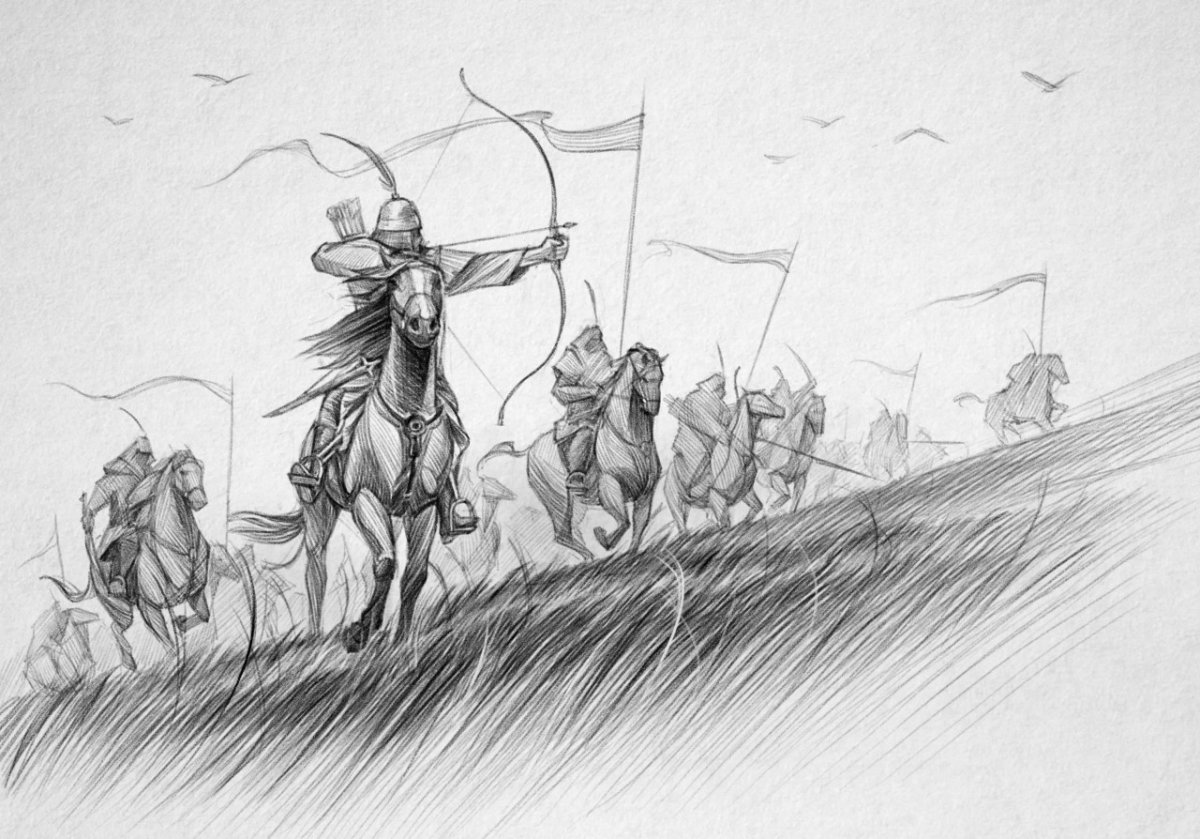 Золотая Орда воин со знаменем раскраска