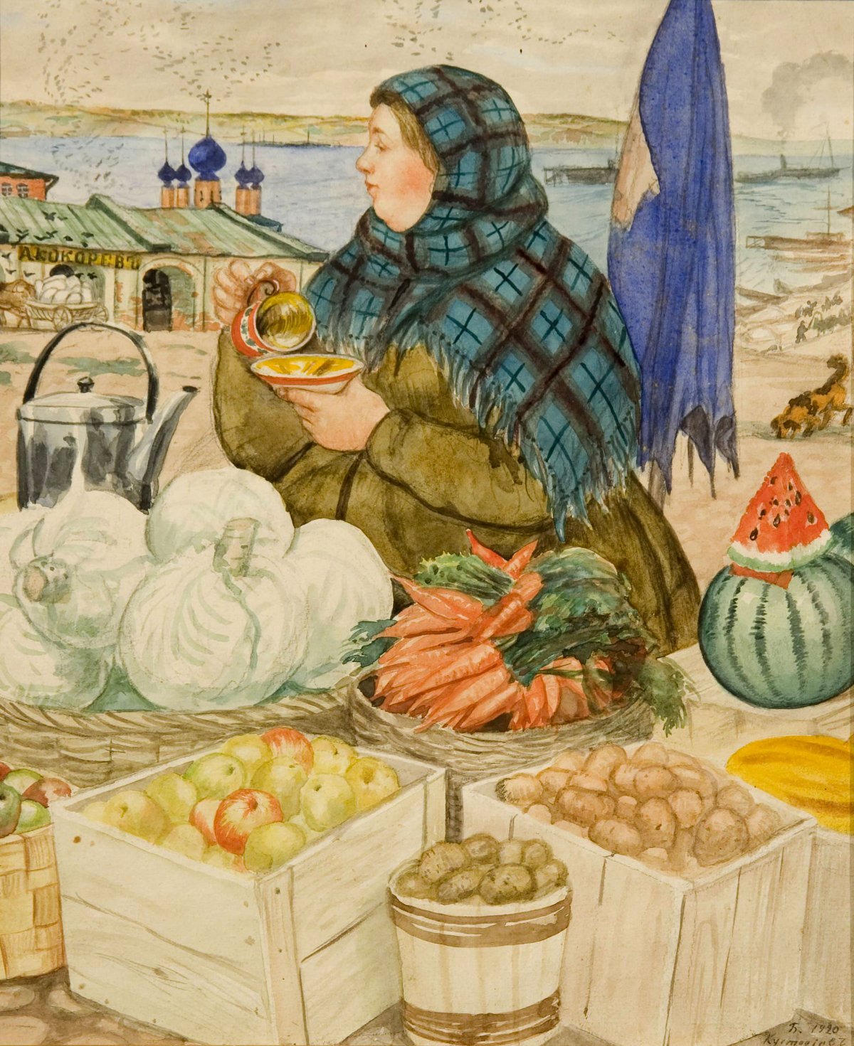 Кустодиев торговка овощами