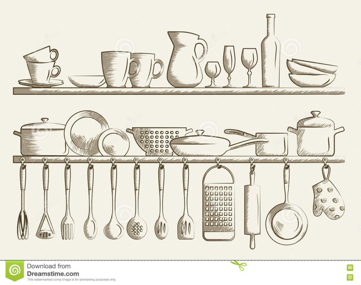 Полка с посудой нарисованная