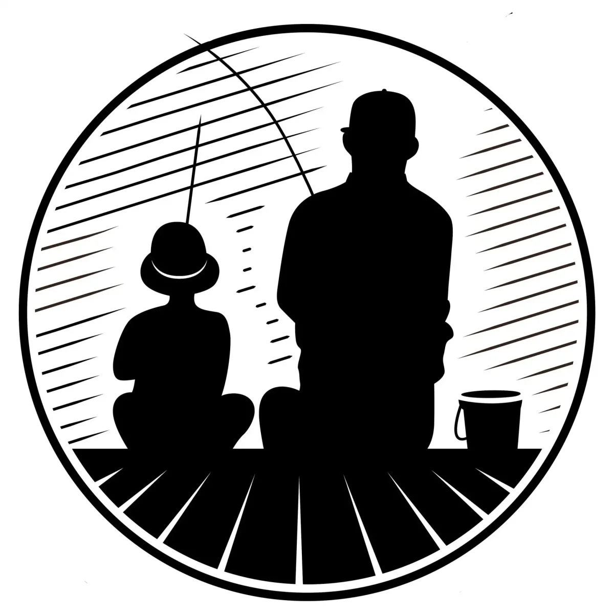 Силуэт отец и сын на рыбалке