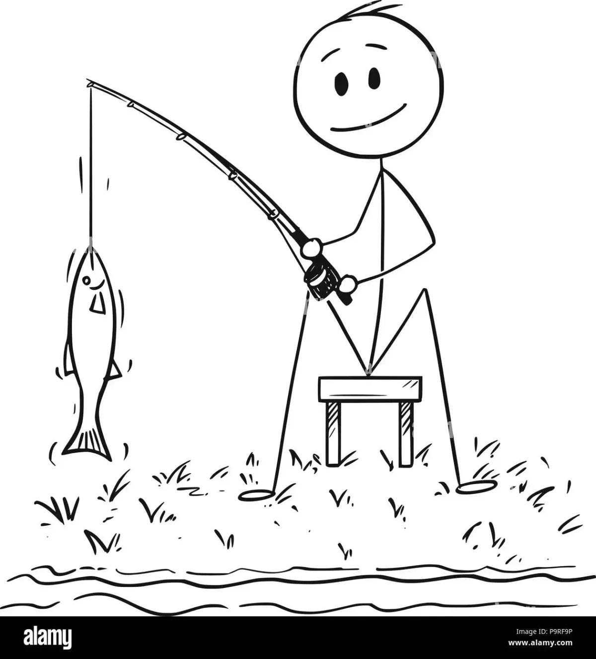 Человек с удочкой рисунок