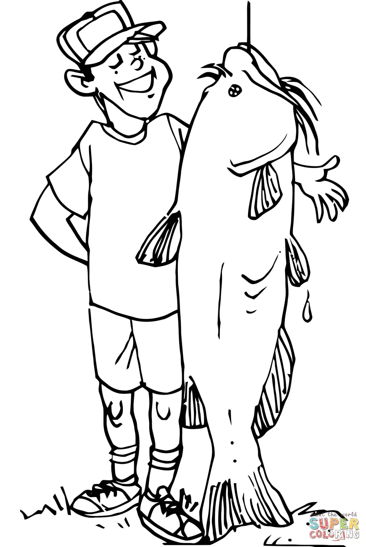 Раскраска Рыбак с рыбой