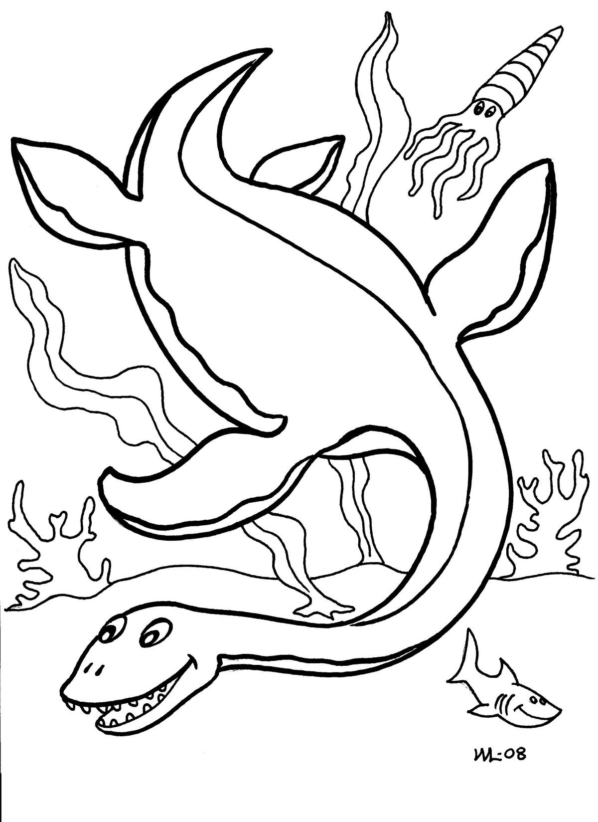 Раскраска динозавр Эласмозавр