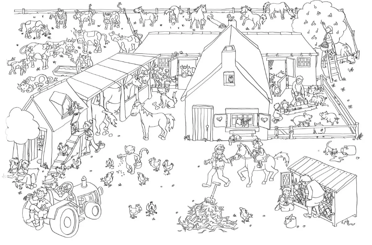 Корова и лошадь раскраска