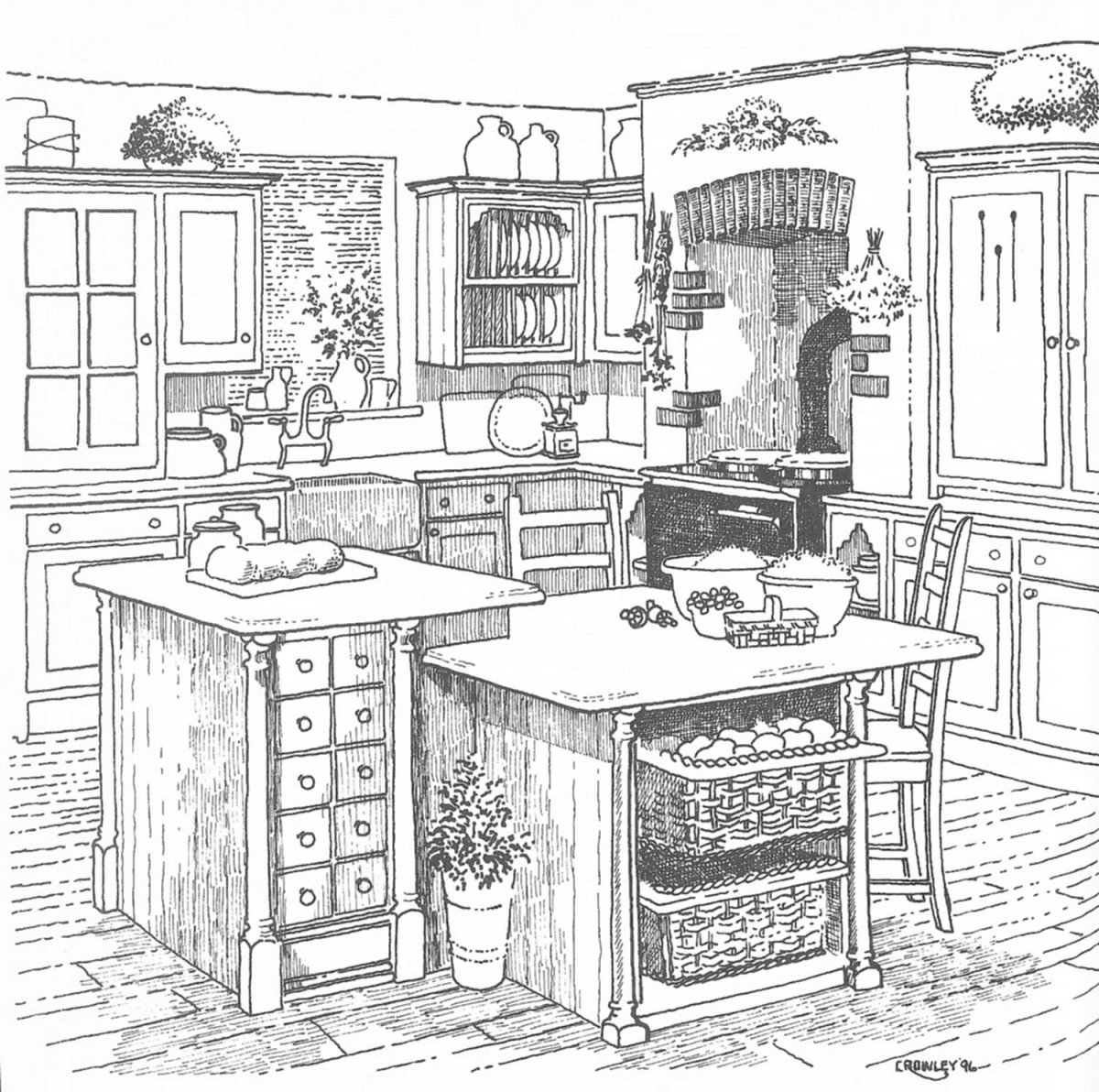 Интерьер кухни раскраска-антистресс