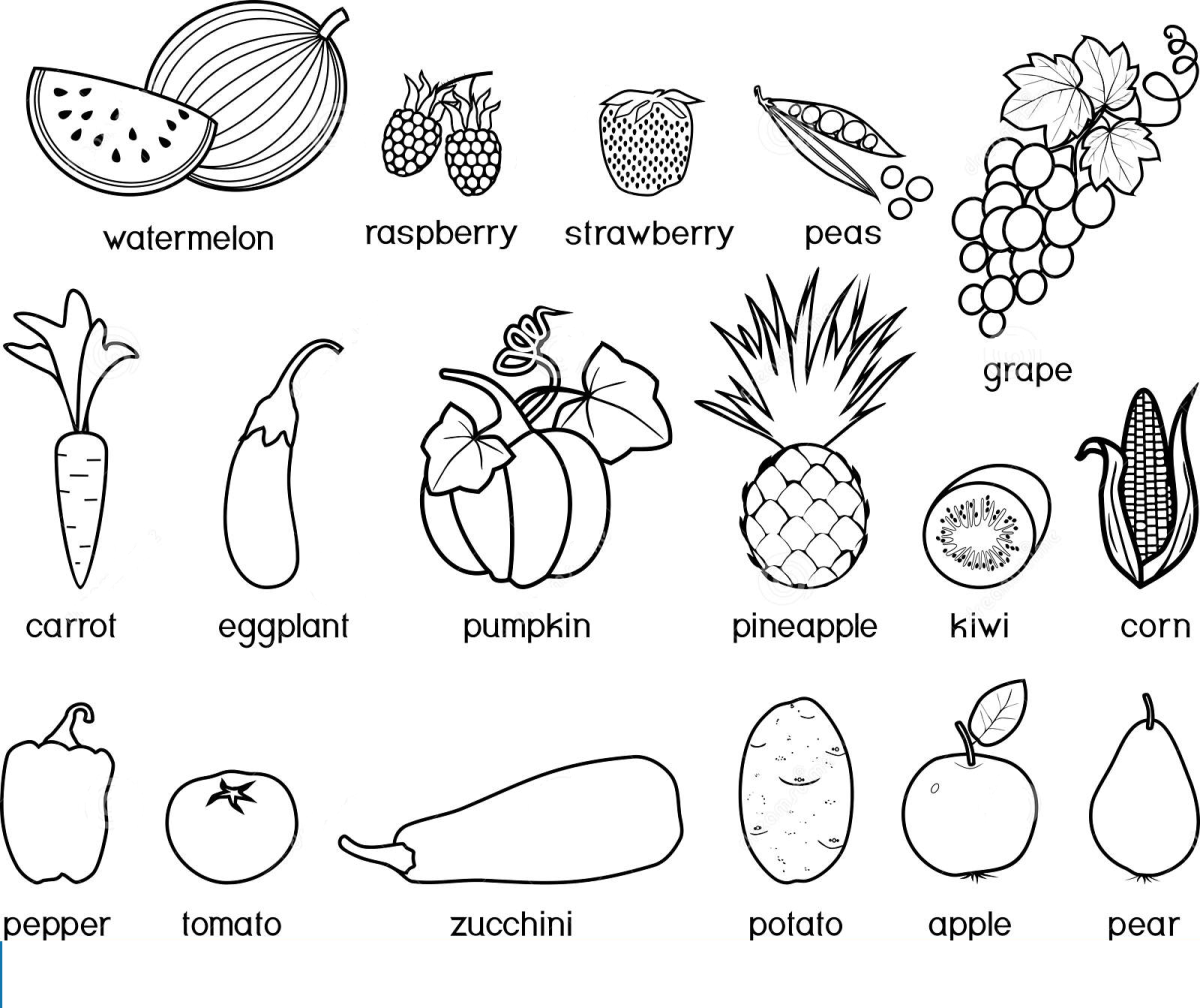 Раскрась фрукты и овощи в нужный цвет