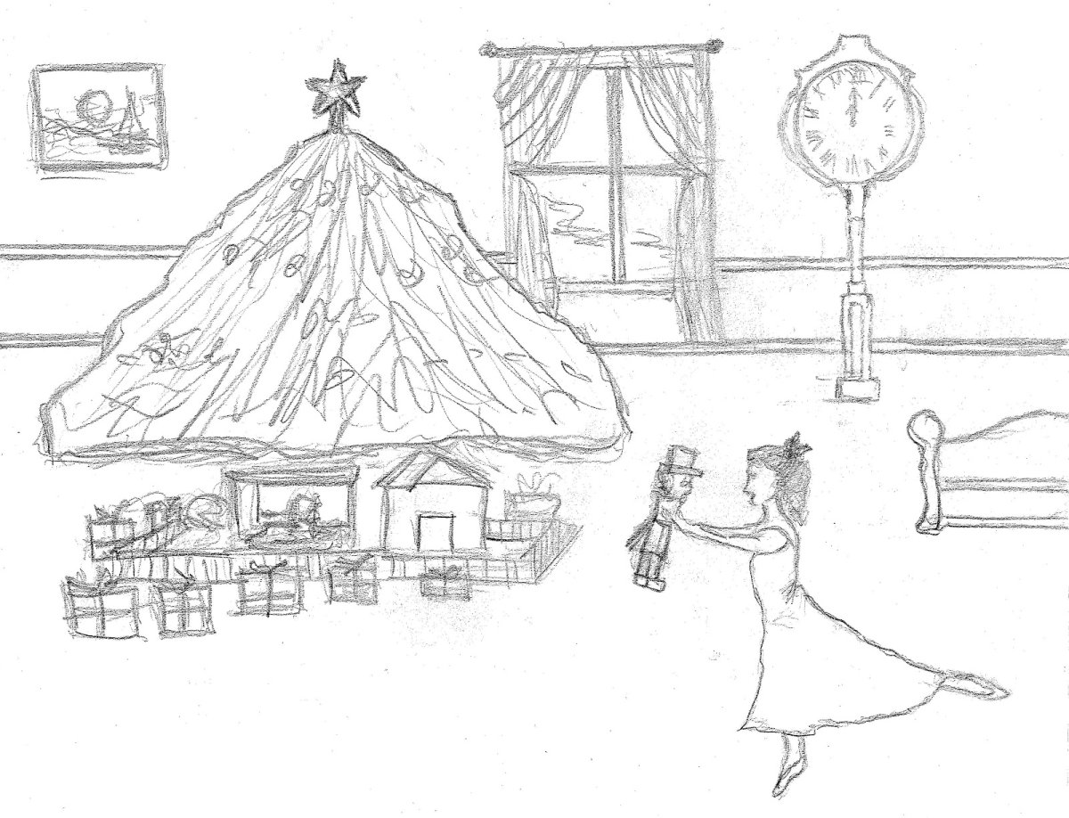 Раскраска Щелкунчика с декорациями