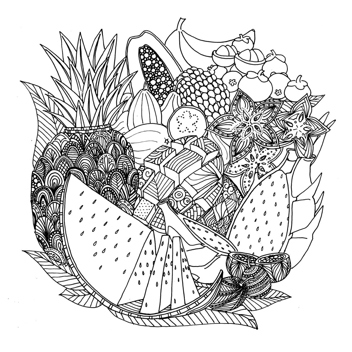 Раскраска антистресс фрукты