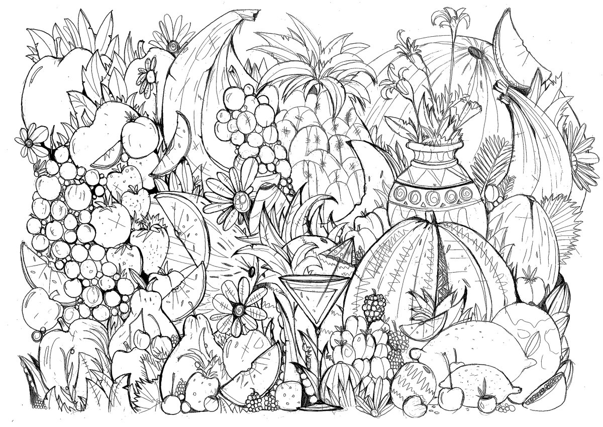 Дудлинг фрукты раскраска