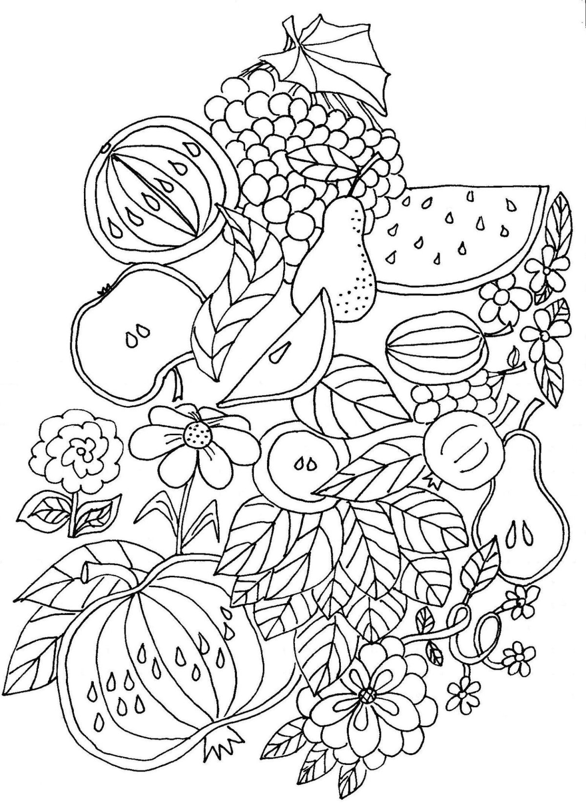 Раскраска антистресс детская спокойная фрукты