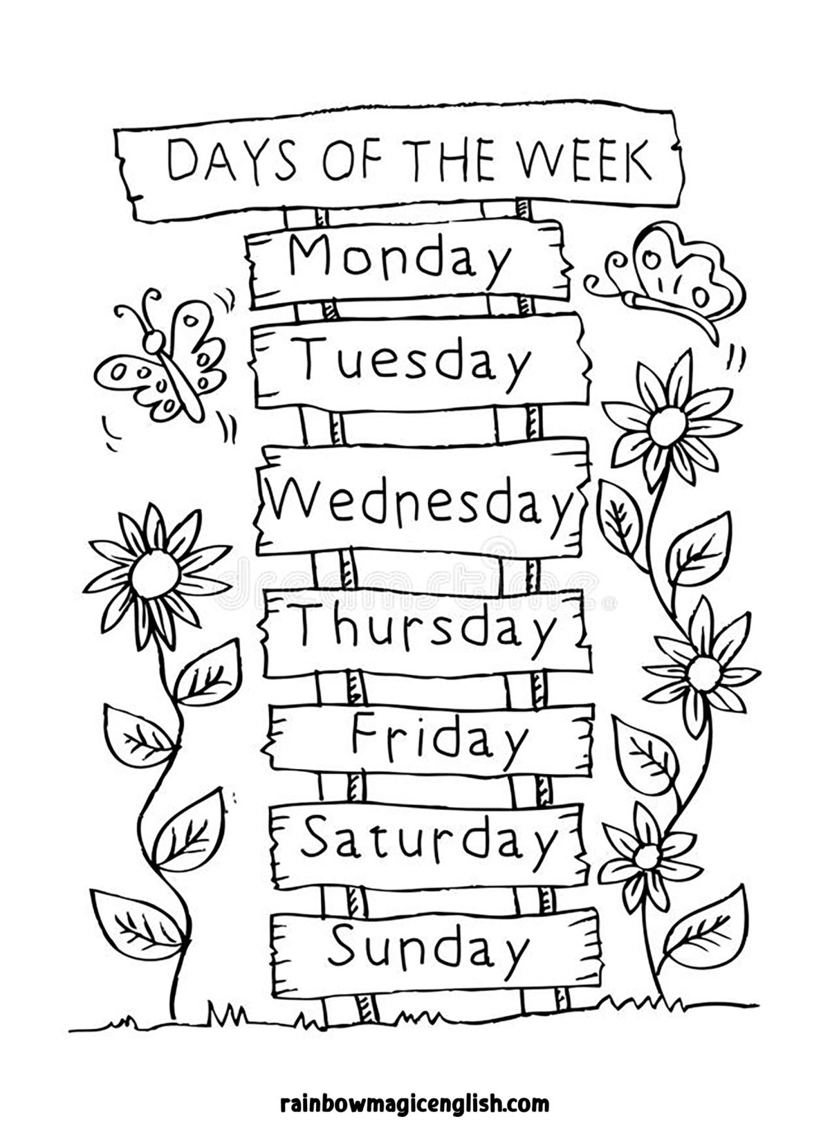 Days of the week раскраска